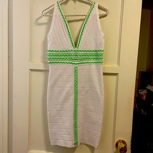 Bebe Dress White with Green pyramid studs size S